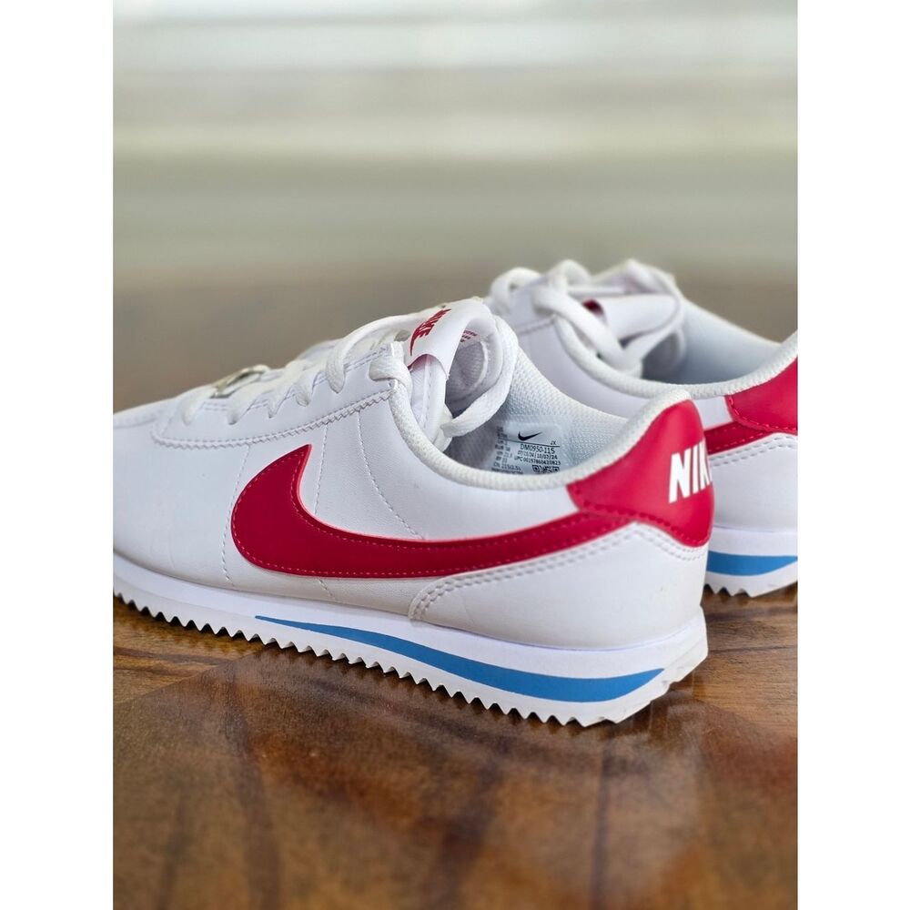 Nike Cortez Leather Forrest Gump Kids Shoes White Red Blue Size 2.5Y Brand New - Picture 6 of 16